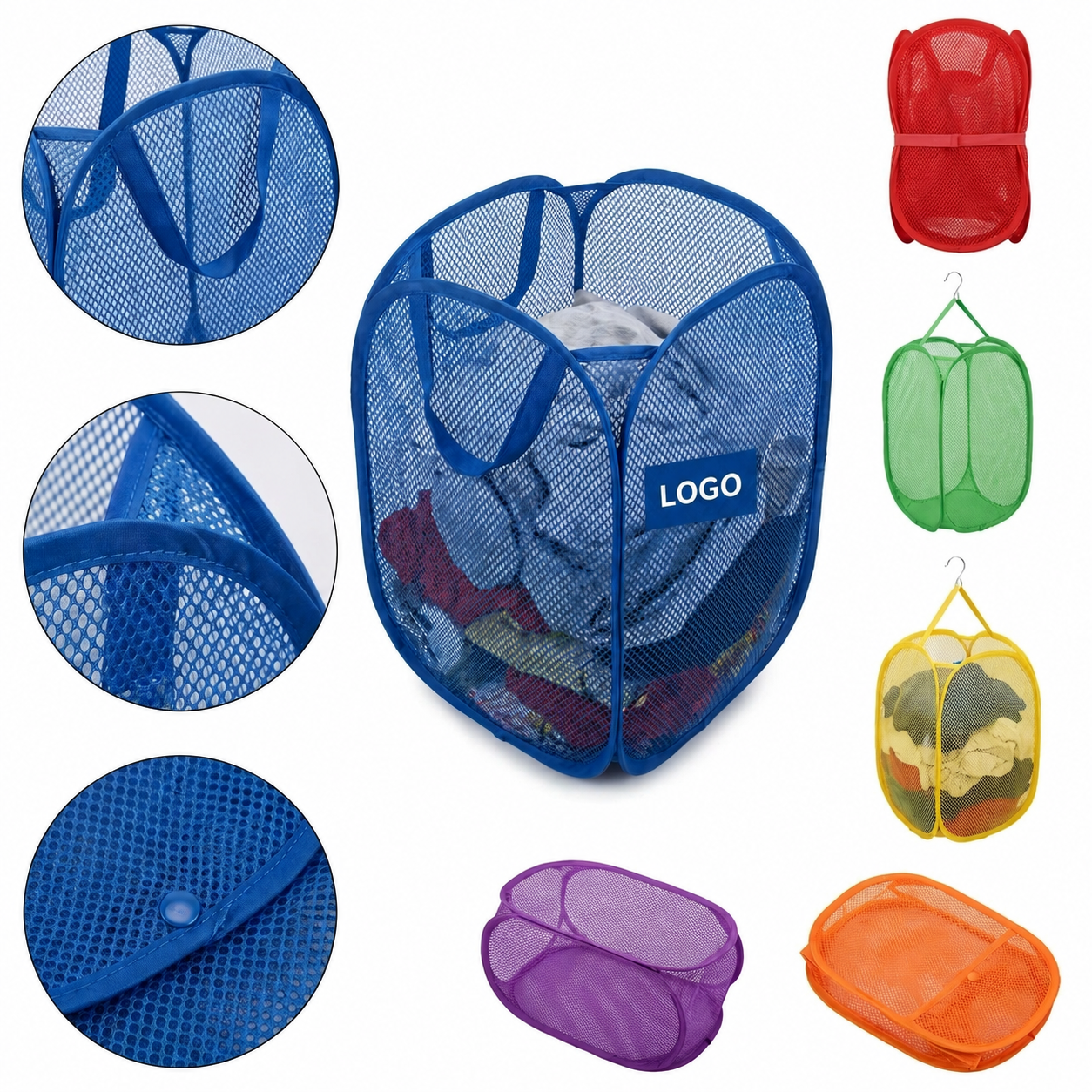 Pop-Up Mesh Laundry Hamper with Hanging Handles - Collapsible Space-Saving Design