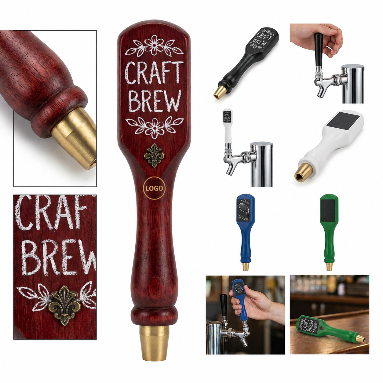 Customizable Wooden Chalkboard Beer Tap Handle with Metal Ferrule