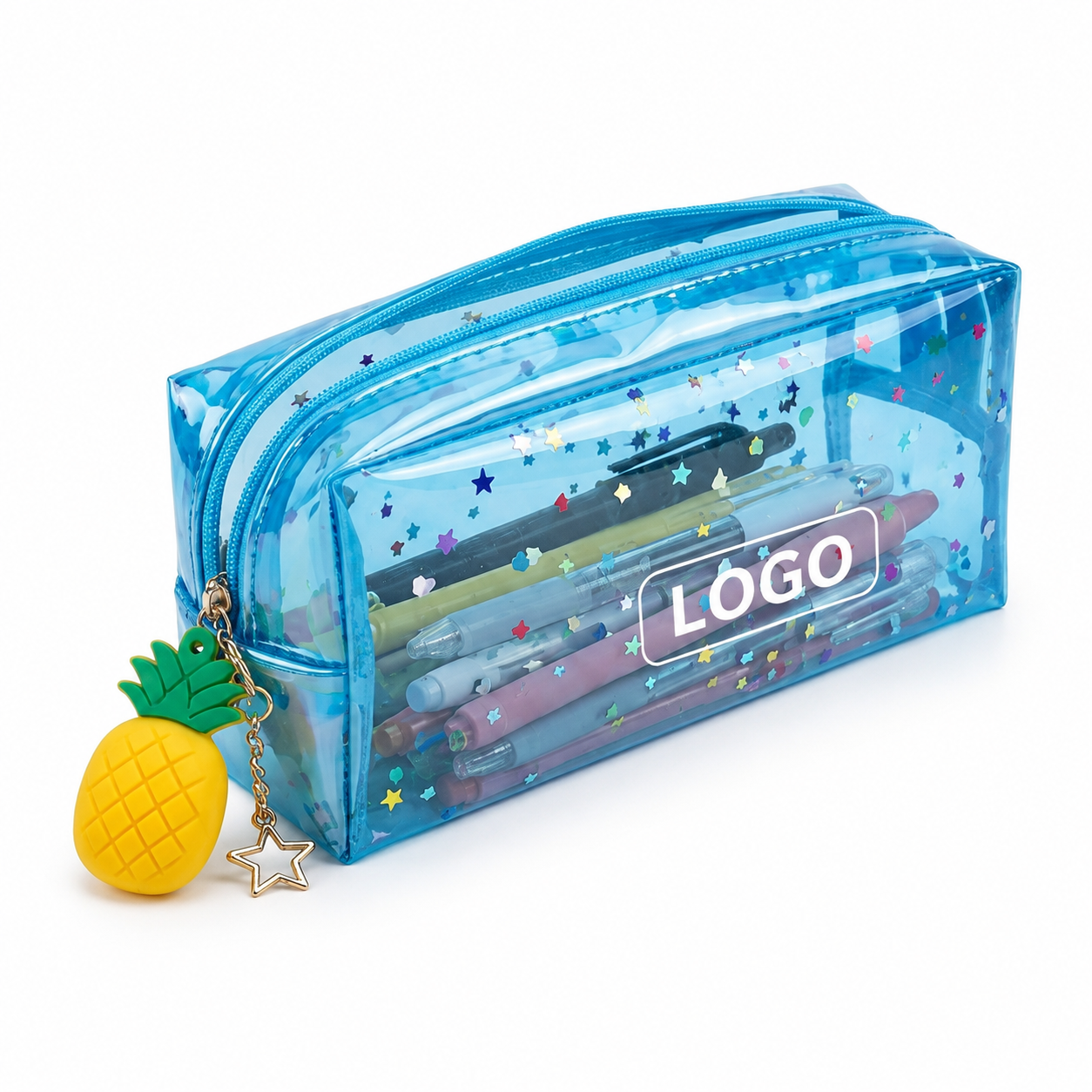 Transparent Sequin Stationery Organizer with Decorative Charm